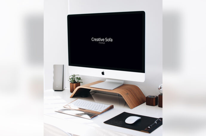 Wooden Stand iMac Mockup for Display