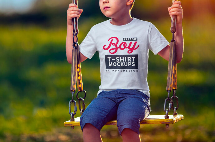 Young Boy in T-Shirt Mockup for Fashion Brand