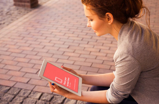 Young Woman using iPad Mockup for Technology Demo