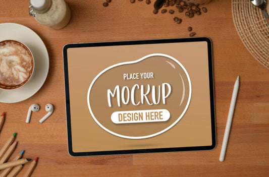 iPad Pro on a Table Mockup with Coffee