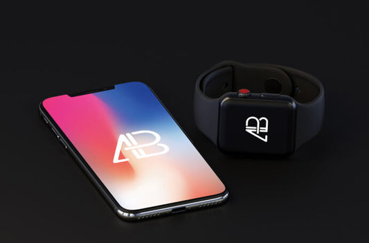 iPhone X and Apple Watch Series 3 Mockup